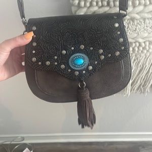 Tooled leather brown purse
